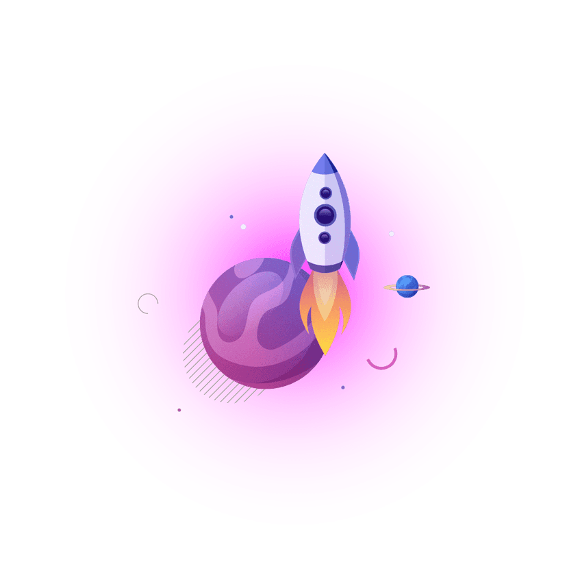 Rocket illustration representing building and launching software